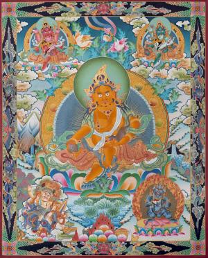 Majestic Dzambhala: Large Size Blessings | Tibetan Kubera Thangka